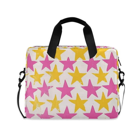 FORMRS 16" Laptop Bag Carrying Sleeve Case with Handle Travel Shoulder Briefcase, Yellow Pink Stars