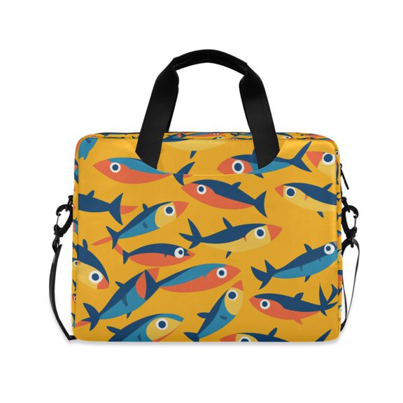 FORMRS 16" Laptop Bag Carrying Sleeve Case with Handle Travel Shoulder Briefcase, Yellow Sardines Pattern