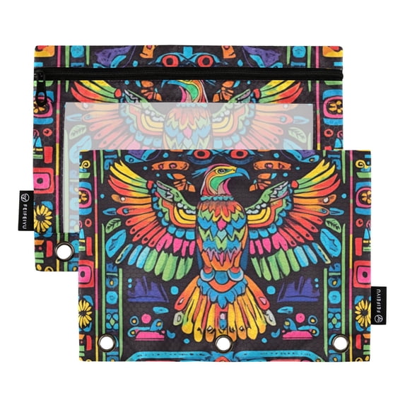 FORMRS 2 Pack Pencil Pouch for 3 Ring Binder with Clear Window Zipper Case, Abstract Eagle