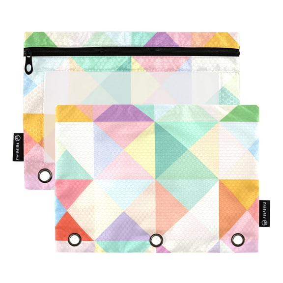 FORMRS 2 Pack Pencil Pouch for 3 Ring Binder with Clear Window Zipper Case, Abstract Geometric