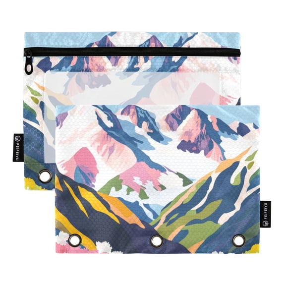 FORMRS 2 Pack Pencil Pouch for 3 Ring Binder with Clear Window Zipper Case, Abstract Mountain
