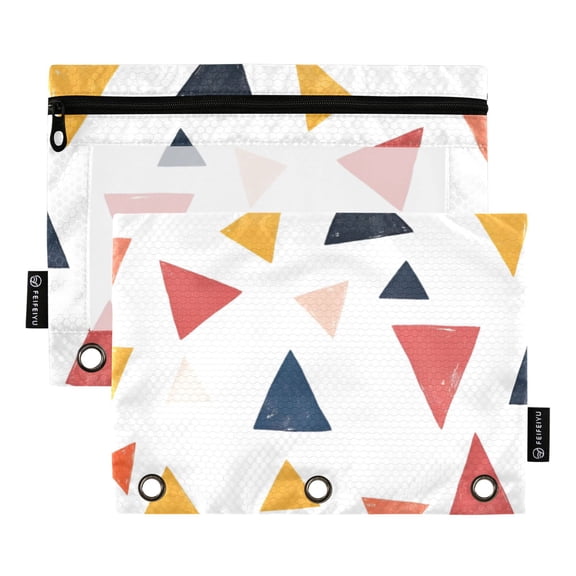 FORMRS 2 Pack Pencil Pouch for 3 Ring Binder with Clear Window Zipper Case, Abstract Triangles