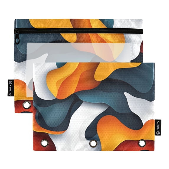 FORMRS 2 Pack Pencil Pouch for 3 Ring Binder with Clear Window Zipper Case, Abstract Wavy