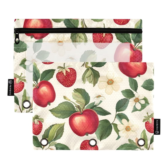 FORMRS 2 Pack Pencil Pouch for 3 Ring Binder with Clear Window Zipper Case, Apple Leaves Pattern