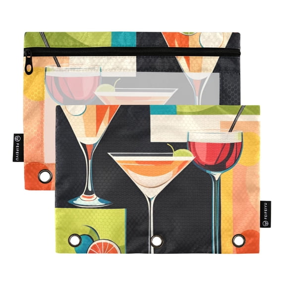 FORMRS 2 Pack Pencil Pouch for 3 Ring Binder with Clear Window Zipper Case, Art Cocktails