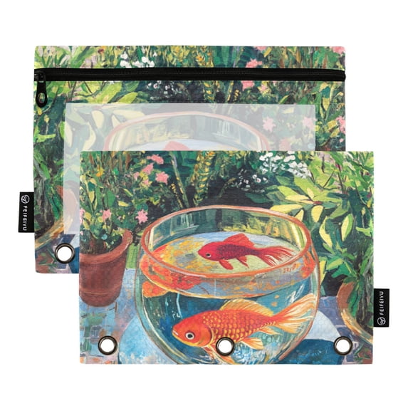 FORMRS 2 Pack Pencil Pouch for 3 Ring Binder with Clear Window Zipper Case, Art Goldfish Bowl