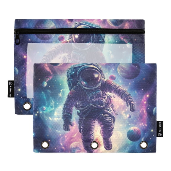 FORMRS 2 Pack Pencil Pouch for 3 Ring Binder with Clear Window Zipper Case, Astronaut Pattern
