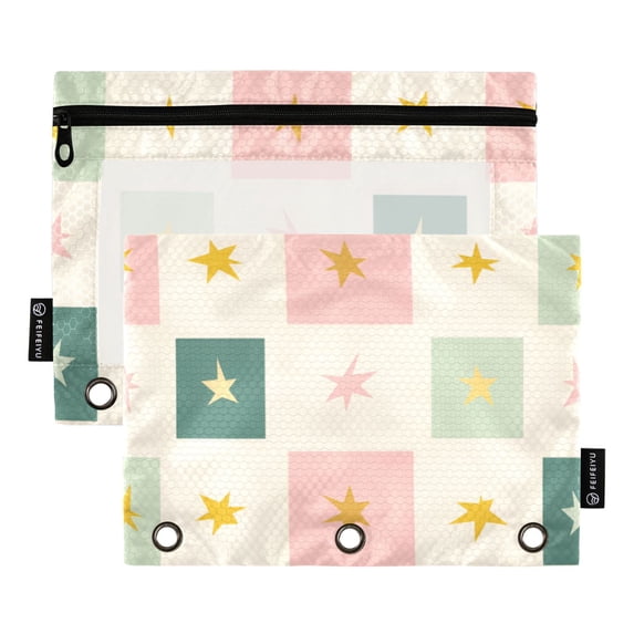 FORMRS 2 Pack Pencil Pouch for 3 Ring Binder with Clear Window Zipper Case, Beige Abstract