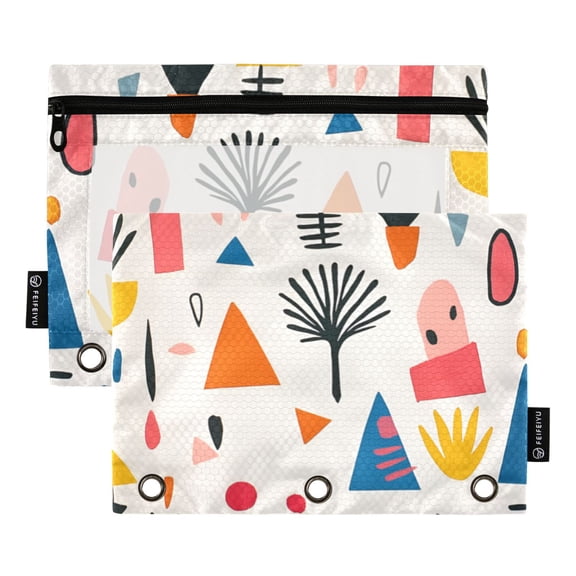 FORMRS 2 Pack Pencil Pouch for 3 Ring Binder with Clear Window Zipper Case, Beige Geometric