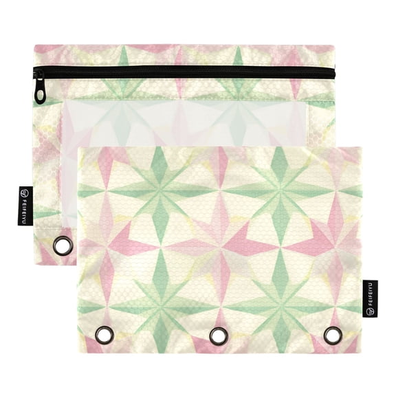 FORMRS 2 Pack Pencil Pouch for 3 Ring Binder with Clear Window Zipper Case, Beige Symmetrical Stars