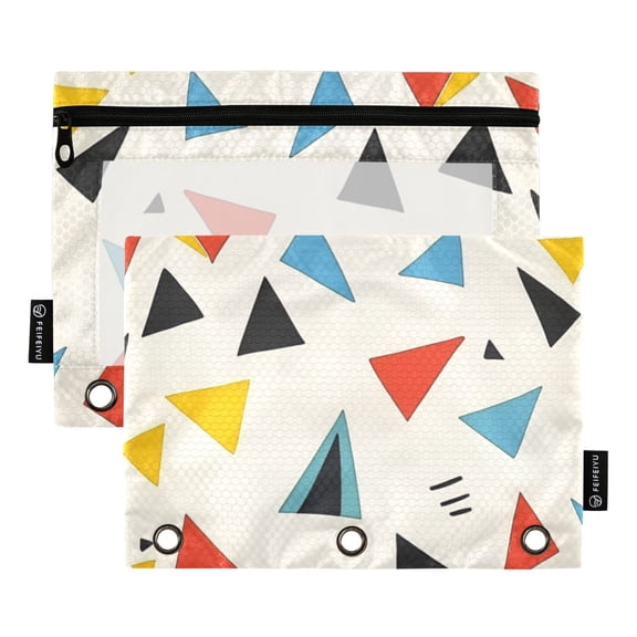 FORMRS 2 Pack Pencil Pouch for 3 Ring Binder with Clear Window Zipper Case, Beige Triangles