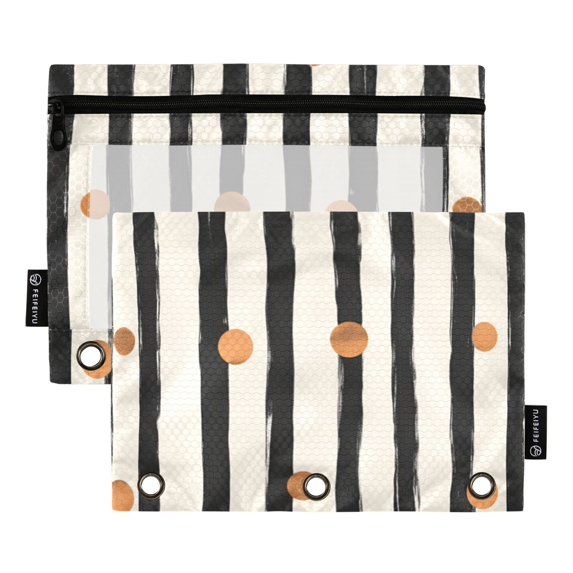 FORMRS 2 Pack Pencil Pouch for 3 Ring Binder with Clear Window Zipper Case, Black Abstract Stripes