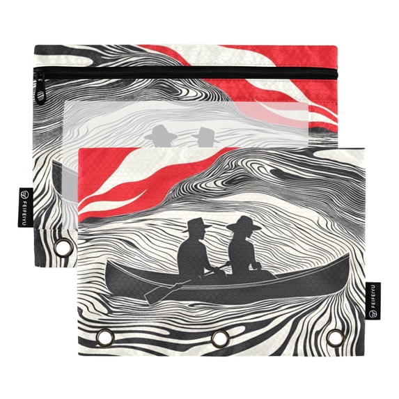 FORMRS 2 Pack Pencil Pouch for 3 Ring Binder with Clear Window Zipper Case, Black Illusionary Boat