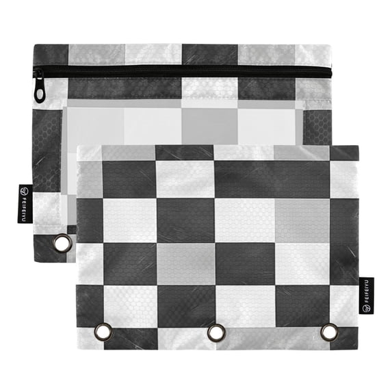 FORMRS 2 Pack Pencil Pouch for 3 Ring Binder with Clear Window Zipper Case, Black and Gray Plaid Pattern