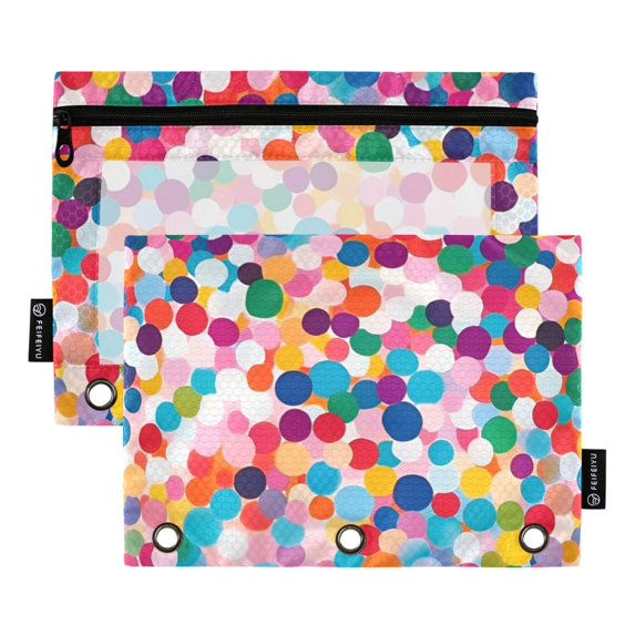 FORMRS 2 Pack Pencil Pouch for 3 Ring Binder with Clear Window Zipper Case, Blue Colorful Circles