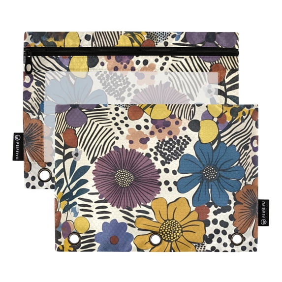 FORMRS 2 Pack Pencil Pouch for 3 Ring Binder with Clear Window Zipper Case, Blue Flowers