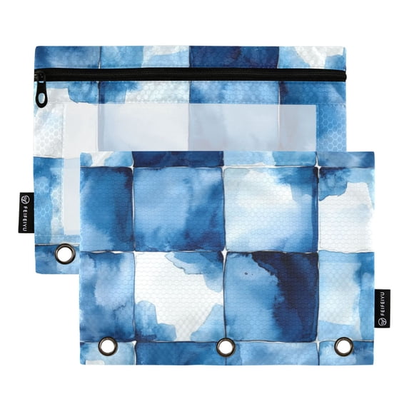 FORMRS 2 Pack Pencil Pouch for 3 Ring Binder with Clear Window Zipper Case, Blue Pattern