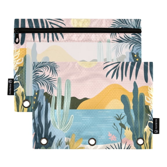 FORMRS 2 Pack Pencil Pouch for 3 Ring Binder with Clear Window Zipper Case, Boho Style Sun