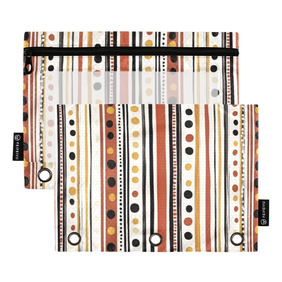 FORMRS 2 Pack Pencil Pouch for 3 Ring Binder with Clear Window Zipper Case, Brown Abstract Dots