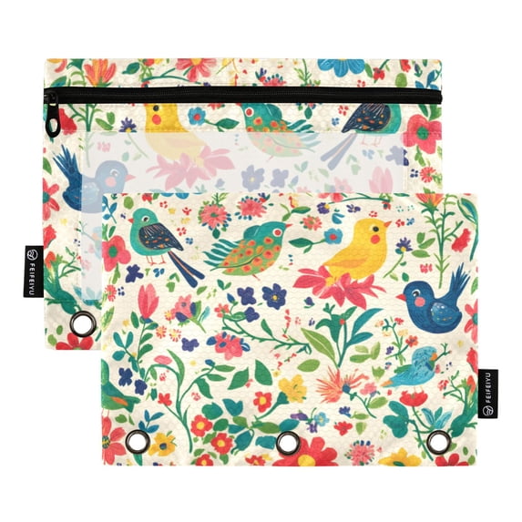 FORMRS 2 Pack Pencil Pouch for 3 Ring Binder with Clear Window Zipper Case, Cartoon Animals