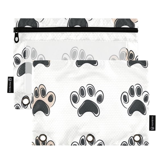 FORMRS 2 Pack Pencil Pouch for 3 Ring Binder with Clear Window Zipper Case, Cartoon Cat Paw