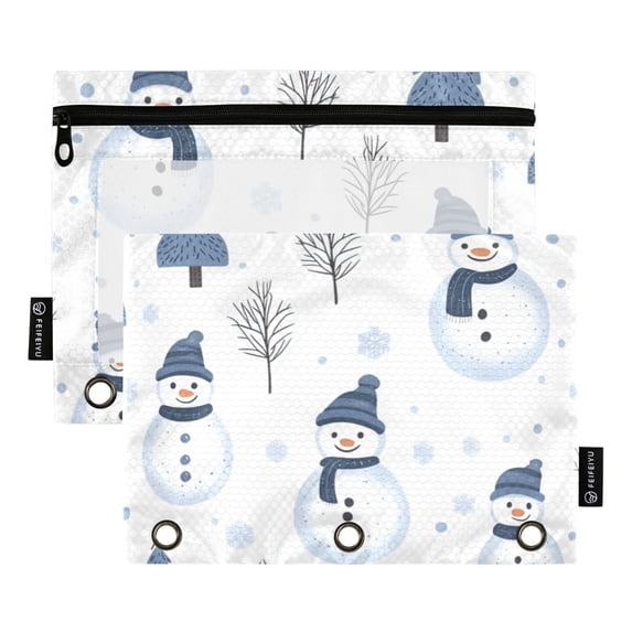 FORMRS 2 Pack Pencil Pouch for 3 Ring Binder with Clear Window Zipper Case, Cartoon Snowmen