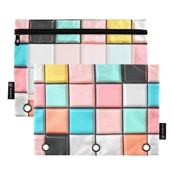 FORMRS 2 Pack Pencil Pouch for 3 Ring Binder with Clear Window Zipper Case, Colorful Checkered Pattern