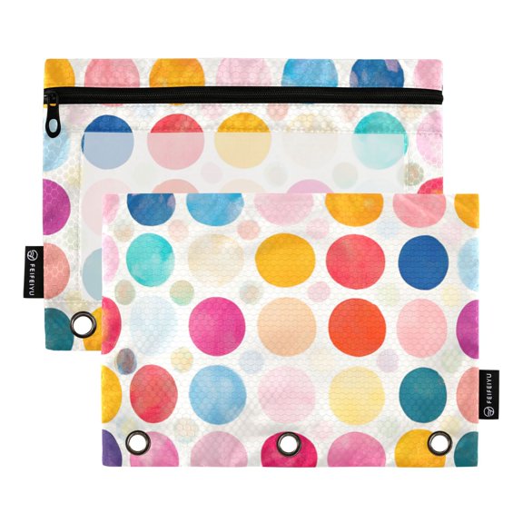 FORMRS 2 Pack Pencil Pouch for 3 Ring Binder with Clear Window Zipper Case, Colorful Circles