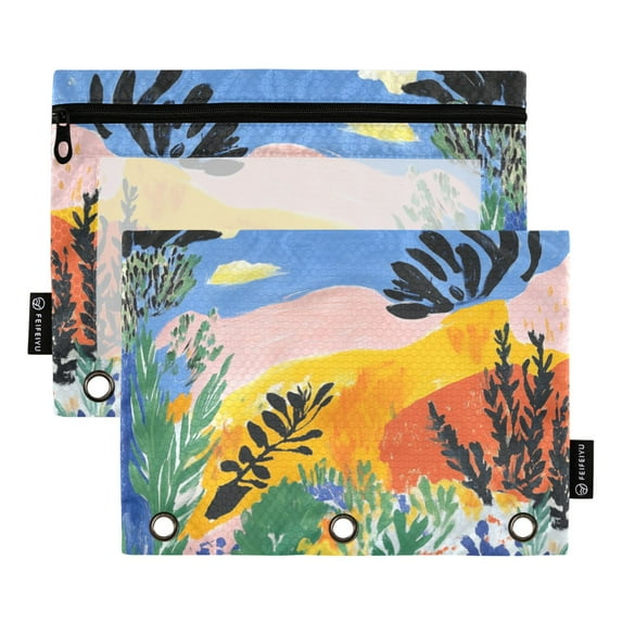FORMRS 2 Pack Pencil Pouch for 3 Ring Binder with Clear Window Zipper Case, Colorful Landscape