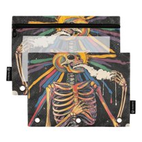 FORMRS 2 Pack Pencil Pouch for 3 Ring Binder with Clear Window Zipper Case, Colorful Skeleton Sun