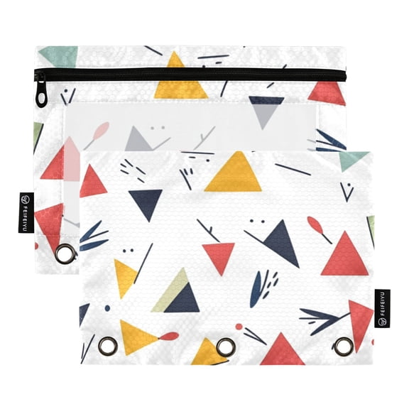 FORMRS 2 Pack Pencil Pouch for 3 Ring Binder with Clear Window Zipper Case, Colorful Triangles