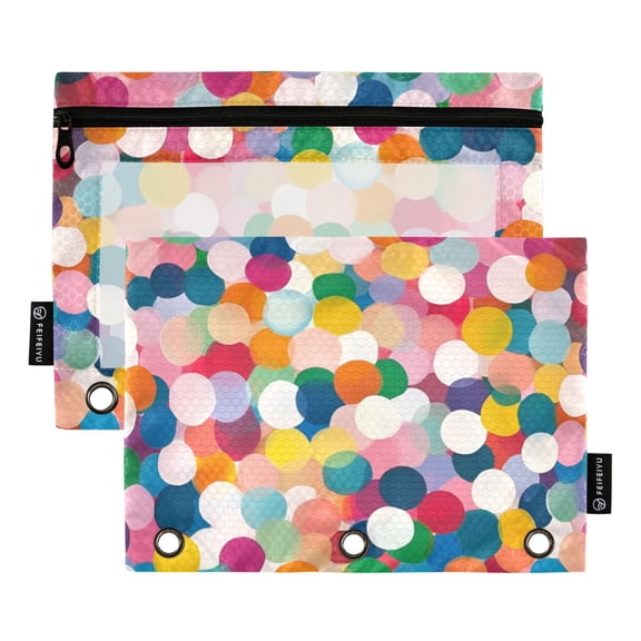 FORMRS 2 Pack Pencil Pouch for 3 Ring Binder with Clear Window Zipper Case, Dark Colorful Circles
