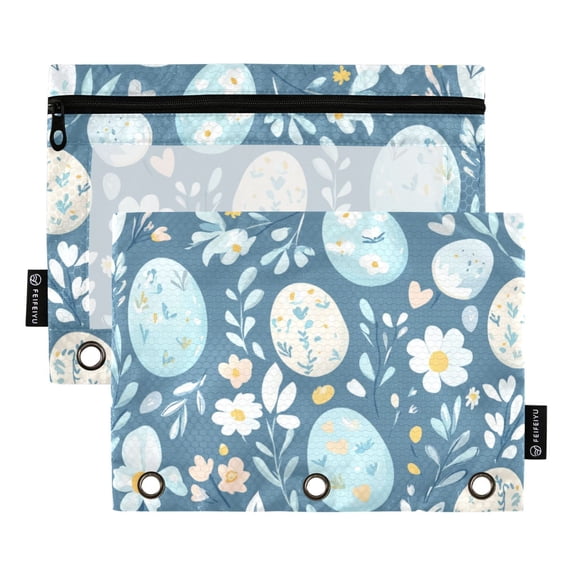 FORMRS 2 Pack Pencil Pouch for 3 Ring Binder with Clear Window Zipper Case, Easter Eggs