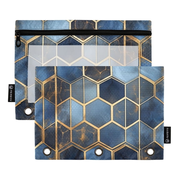FORMRS 2 Pack Pencil Pouch for 3 Ring Binder with Clear Window Zipper Case, Elegant Hexagon Pattern