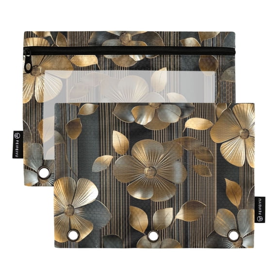 FORMRS 2 Pack Pencil Pouch for 3 Ring Binder with Clear Window Zipper Case, Floral Lines