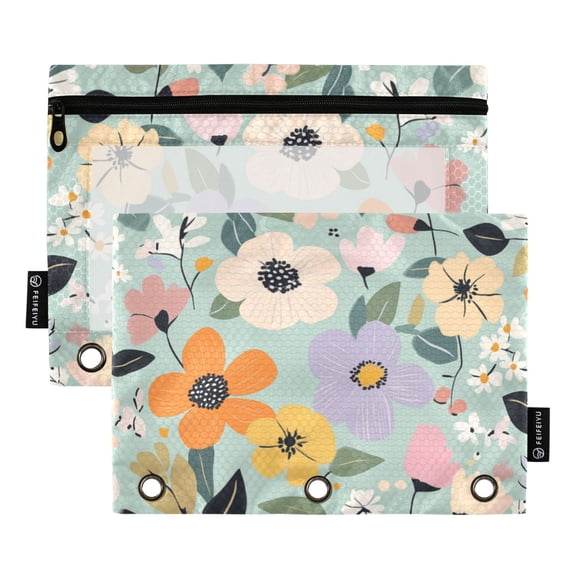 FORMRS 2 Pack Pencil Pouch for 3 Ring Binder with Clear Window Zipper Case, Floral Pattern
