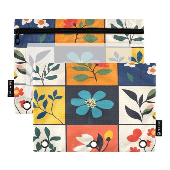 FORMRS 2 Pack Pencil Pouch for 3 Ring Binder with Clear Window Zipper Case, Floral Patterns