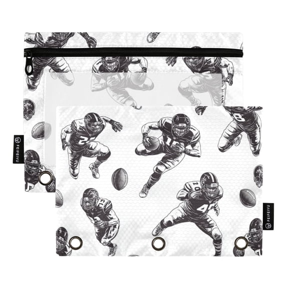 FORMRS 2 Pack Pencil Pouch for 3 Ring Binder with Clear Window Zipper Case, Football Player Pattern