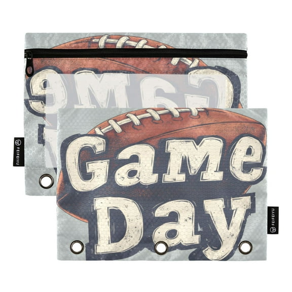 FORMRS 2 Pack Pencil Pouch for 3 Ring Binder with Clear Window Zipper Case, Game Day