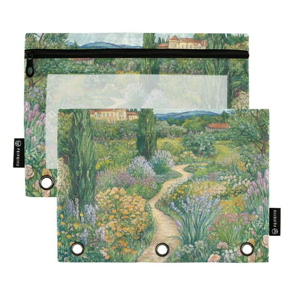 FORMRS 2 Pack Pencil Pouch for 3 Ring Binder with Clear Window Zipper Case, Garden Scene