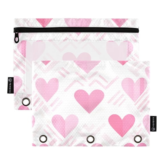 FORMRS 2 Pack Pencil Pouch for 3 Ring Binder with Clear Window Zipper Case, Geometric Love