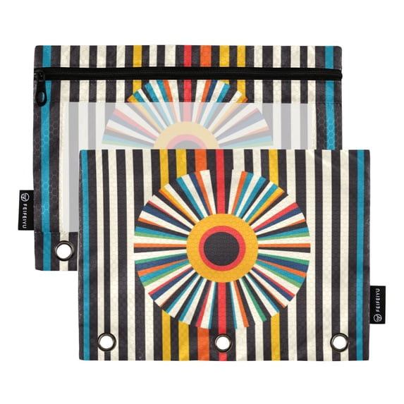 FORMRS 2 Pack Pencil Pouch for 3 Ring Binder with Clear Window Zipper Case, Geometric Stripes