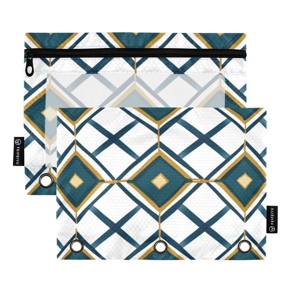 FORMRS 2 Pack Pencil Pouch for 3 Ring Binder with Clear Window Zipper Case, Gold Geometric Pattern