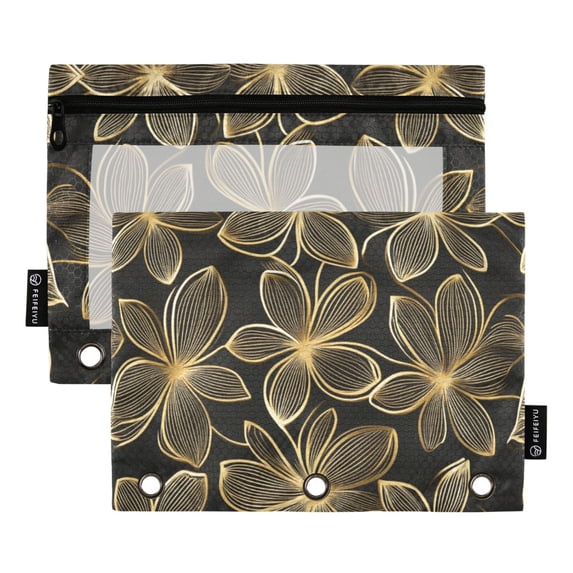 FORMRS 2 Pack Pencil Pouch for 3 Ring Binder with Clear Window Zipper Case, Golden Elegance