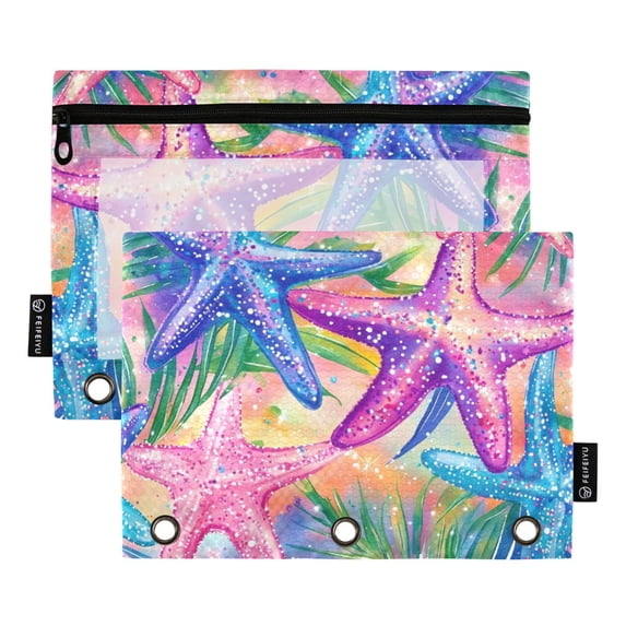 FORMRS 2 Pack Pencil Pouch for 3 Ring Binder with Clear Window Zipper Case, Gradient Starfish Pattern