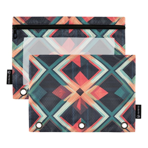 FORMRS 2 Pack Pencil Pouch for 3 Ring Binder with Clear Window Zipper Case, Green Abstract