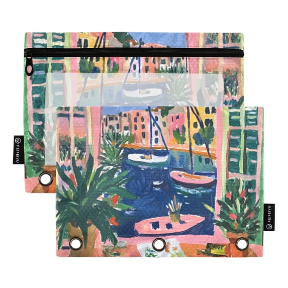 FORMRS 2 Pack Pencil Pouch for 3 Ring Binder with Clear Window Zipper Case, Green Window