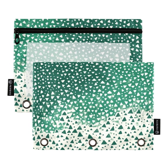 FORMRS 2 Pack Pencil Pouch for 3 Ring Binder with Clear Window Zipper Case, Green and White Pattern