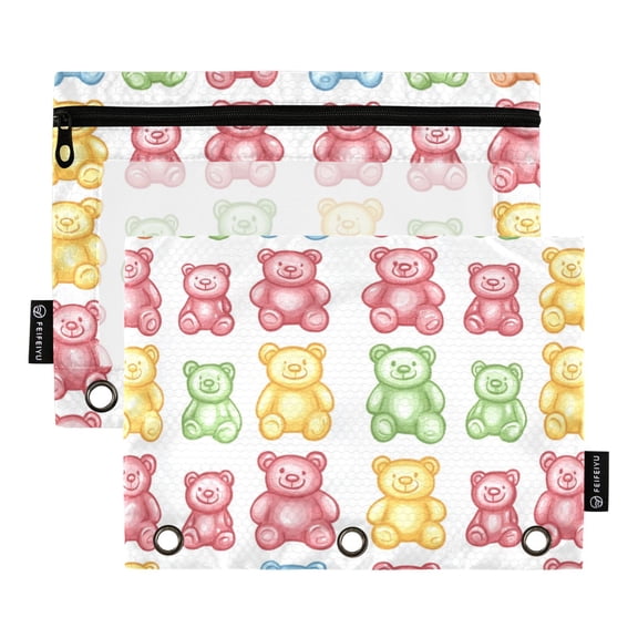 FORMRS 2 Pack Pencil Pouch for 3 Ring Binder with Clear Window Zipper Case, Gummy Bear Pattern