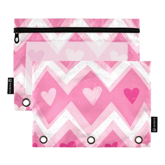 FORMRS 2 Pack Pencil Pouch for 3 Ring Binder with Clear Window Zipper Case, Heart Geometric
